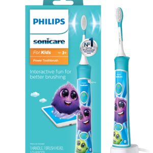 Philips Sonicare for Kids 3+ Bluetooth Connected Rechargeable Electric Power Toothbrush, Interactive for Better Brushing, Turquoise, HX6321/02