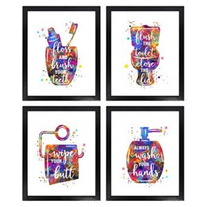 Dignovel Studios Unframed (Set of 4) 8X10 Funny Bathroom Signs Bathroom Rules Watercolor Wall Art Prints dnc21