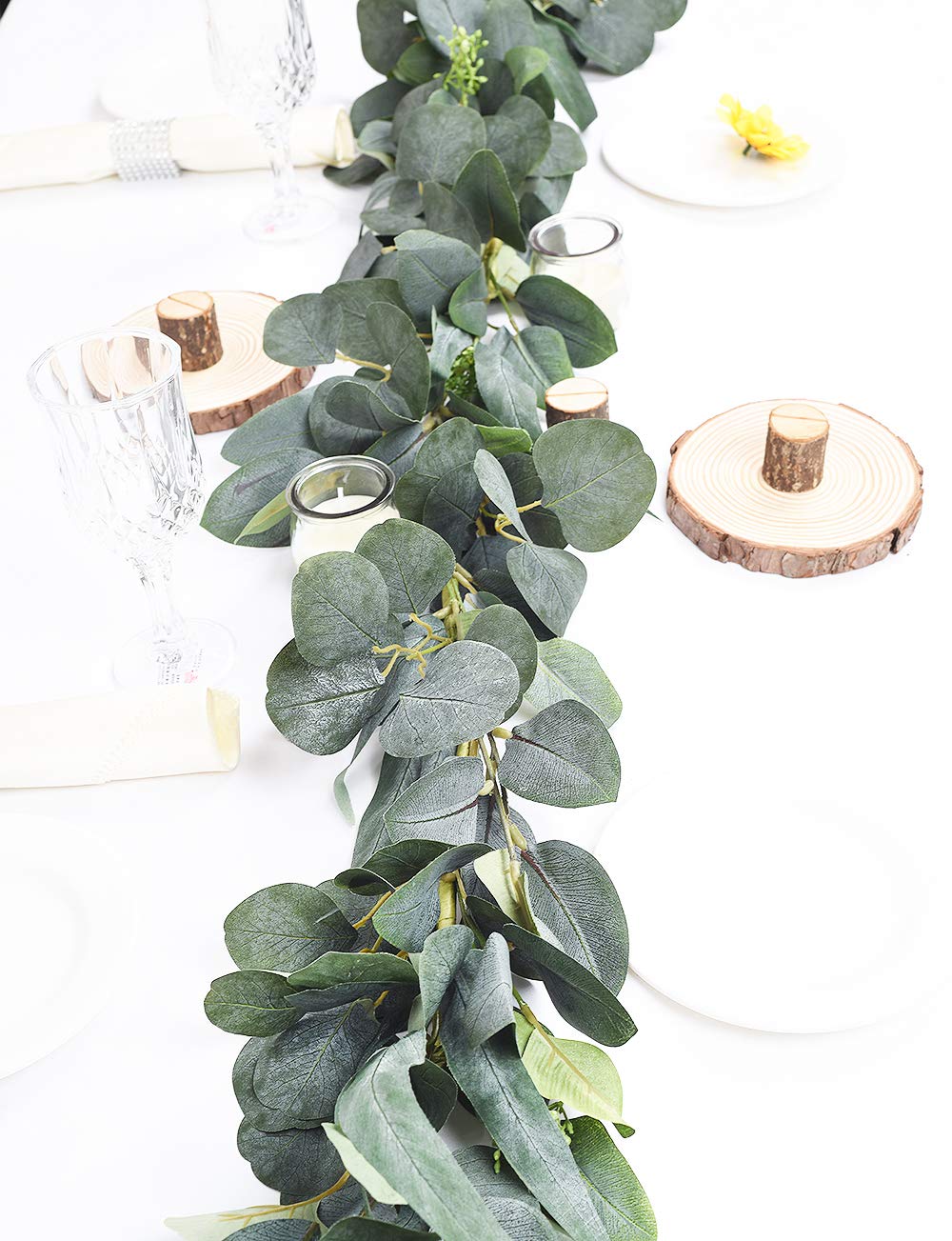 DearHouse 6.2 Feet Eucalyptus Garland Artificial Silk Eucalyptus Leaves Vines Handmade Garland Greenery Wedding Home Backdrop Arch Wall Decor