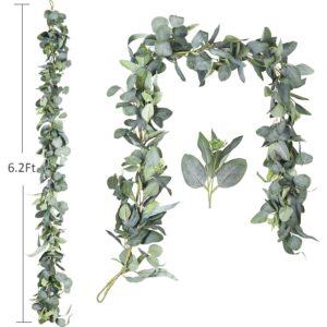 DearHouse 6.2 Feet Eucalyptus Garland Artificial Silk Eucalyptus Leaves Vines Handmade Garland Greenery Wedding Home Backdrop Arch Wall Decor