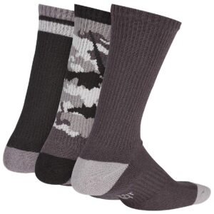 Nike Boy`s Performance Cushioned Dri FIT Crew Socks 3 Pack (Black Camo(UN0344-G4T)/Grey, 5-7 (10 Toddler-3 Little Kid))