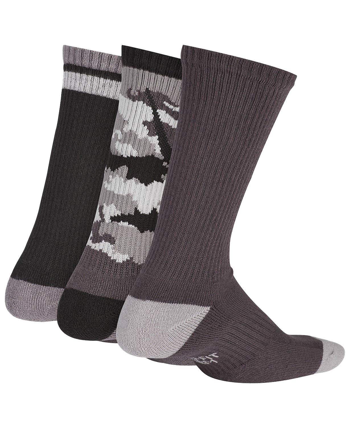 Nike Boy`s Performance Cushioned Dri FIT Crew Socks 3 Pack (Black Camo(UN0344-G4T)/Grey, 5-7 (10 Toddler-3 Little Kid))