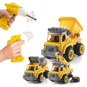 top race 3-in-1 construction vehicle - easy assembly take apart construction truck with remote control - trucks and kids building toy