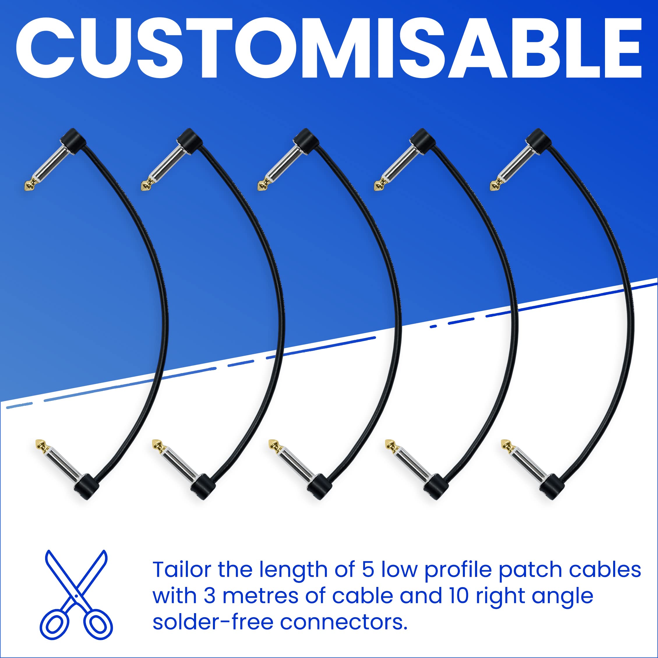 Crosby Solderless Pedalboard Cable Kit - No Cable Stripping Required, 10 Feet of Cable & 10 Gold Tip Connectors with Magnetic Screws & Screwdriver Make 5 DIY Custom Patch Cables