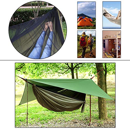 Portable Single Double Nylon High Strength Parachute Hammock Rainfly Set, Camping Hammock with Rain Fly Tarp and Mosquito Net Tent Tree Straps, Backpacking Hiking Travel Yard Outdoor Activities