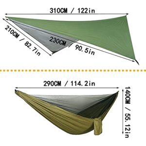 Portable Single Double Nylon High Strength Parachute Hammock Rainfly Set, Camping Hammock with Rain Fly Tarp and Mosquito Net Tent Tree Straps, Backpacking Hiking Travel Yard Outdoor Activities