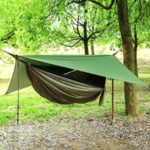 Portable Single Double Nylon High Strength Parachute Hammock Rainfly Set, Camping Hammock with Rain Fly Tarp and Mosquito Net Tent Tree Straps, Backpacking Hiking Travel Yard Outdoor Activities