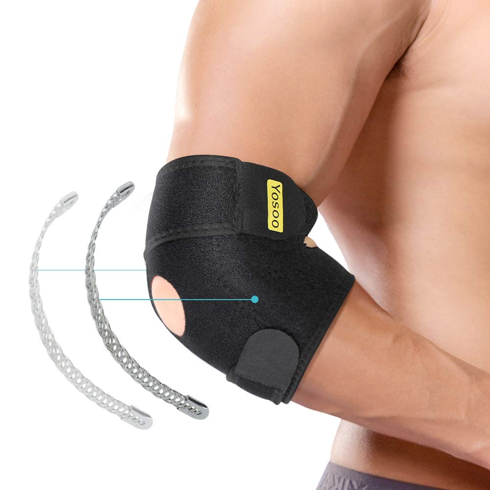 Yosoo Health Gear Elbow Brace, Adjustable Elbow Support with Dual-Spring Stabilizer, Elbow Strap for Golfers Elbow, Tennis Elbow, Arthritis, Tendonitis, Sports Injury Pain Relief and Protection