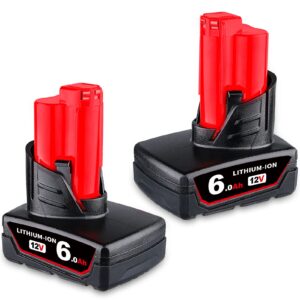 vinida 2packs 12v 6.0ah lithium replacement for milwaukee m 12 battery 48-11-2411 48-11-2420 48-11-2401 48-11-2402 48-11-2440 compatible with milwaukee battery 12v cordless power tools