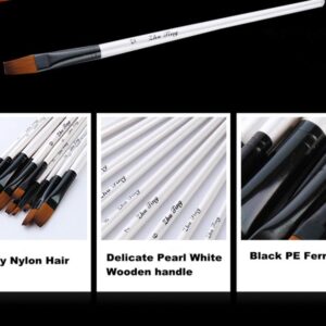 Flat Head Paintbrush Set Nylon Hair Paint Brush Set for Acrylic Oil Watercolor Painting Artist Professional Painting Kits (12pcs Pearl White Flat Head Brush Set)