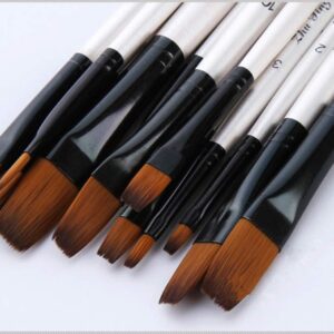 Flat Head Paintbrush Set Nylon Hair Paint Brush Set for Acrylic Oil Watercolor Painting Artist Professional Painting Kits (12pcs Pearl White Flat Head Brush Set)