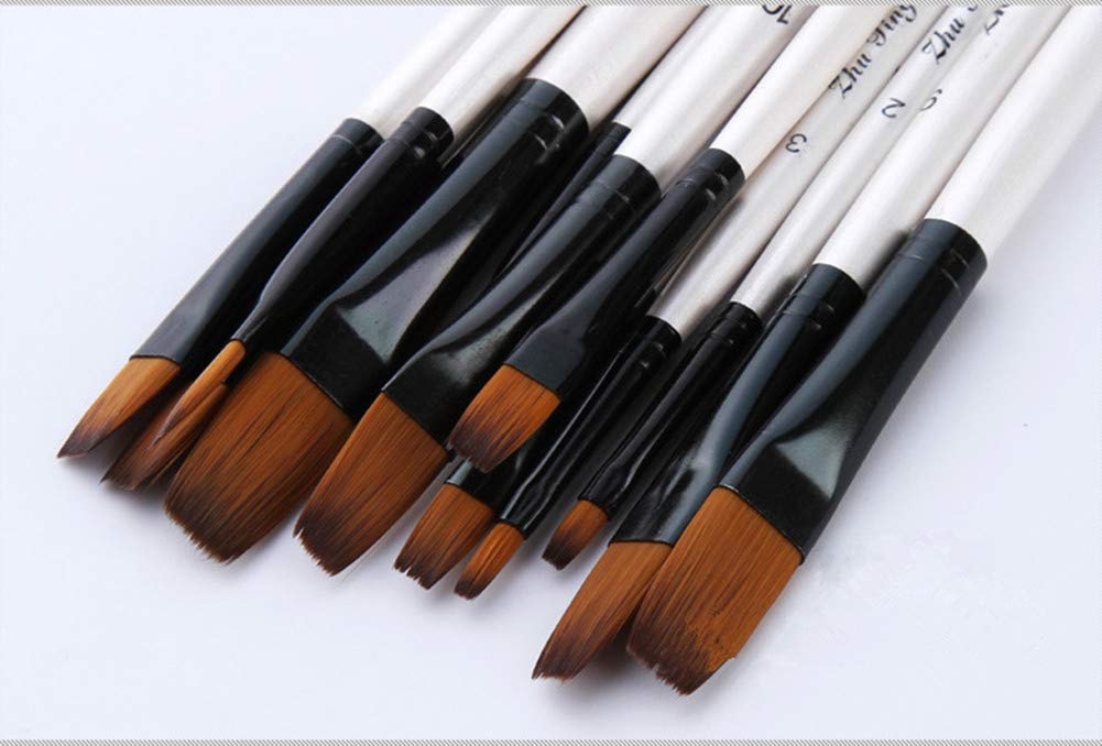 Flat Head Paintbrush Set Nylon Hair Paint Brush Set for Acrylic Oil Watercolor Painting Artist Professional Painting Kits (12pcs Pearl White Flat Head Brush Set)