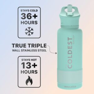 Coldest Sports Water Bottle with Straw Lid Vacuum Insulated Stainless Steel Metal Thermos Bottles Reusable Leak Proof Flask for Sports Gym (Mint Green)