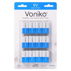 voniko 9v batteries - alkaline 9v battery 12 pack - ultra long lasting with a 7-year shelf life