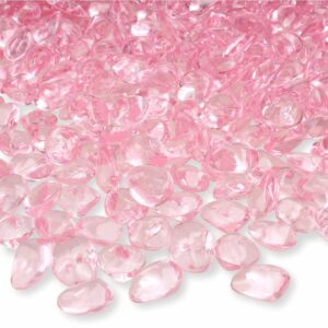 pmland 370 pcs 16mm clear acrylic stones table scattering wedding bridal baby shower party decorations vase fillers, cute irregular rocks almond shape - soft pink