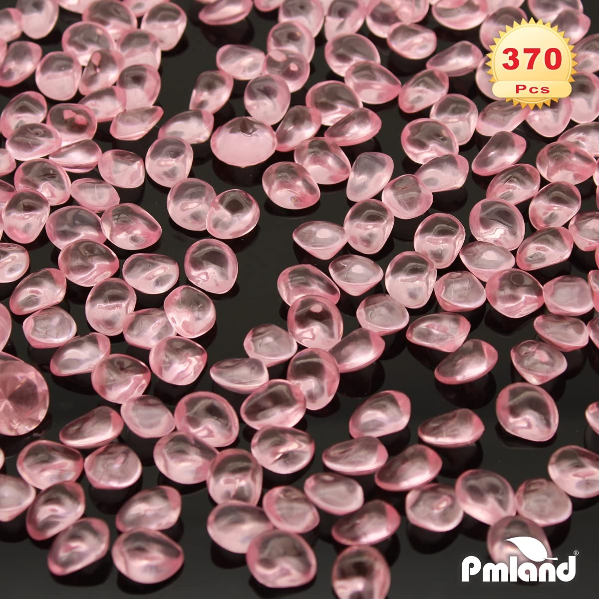 PMLAND 370 PCs 16mm Clear Acrylic Stones Table Scattering Wedding Bridal Baby Shower Party Decorations Vase Fillers, Cute Irregular Rocks Almond Shape - Soft Pink