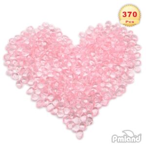 PMLAND 370 PCs 16mm Clear Acrylic Stones Table Scattering Wedding Bridal Baby Shower Party Decorations Vase Fillers, Cute Irregular Rocks Almond Shape - Soft Pink