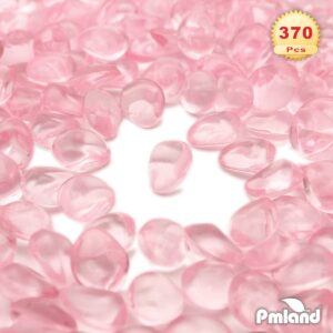 PMLAND 370 PCs 16mm Clear Acrylic Stones Table Scattering Wedding Bridal Baby Shower Party Decorations Vase Fillers, Cute Irregular Rocks Almond Shape - Soft Pink