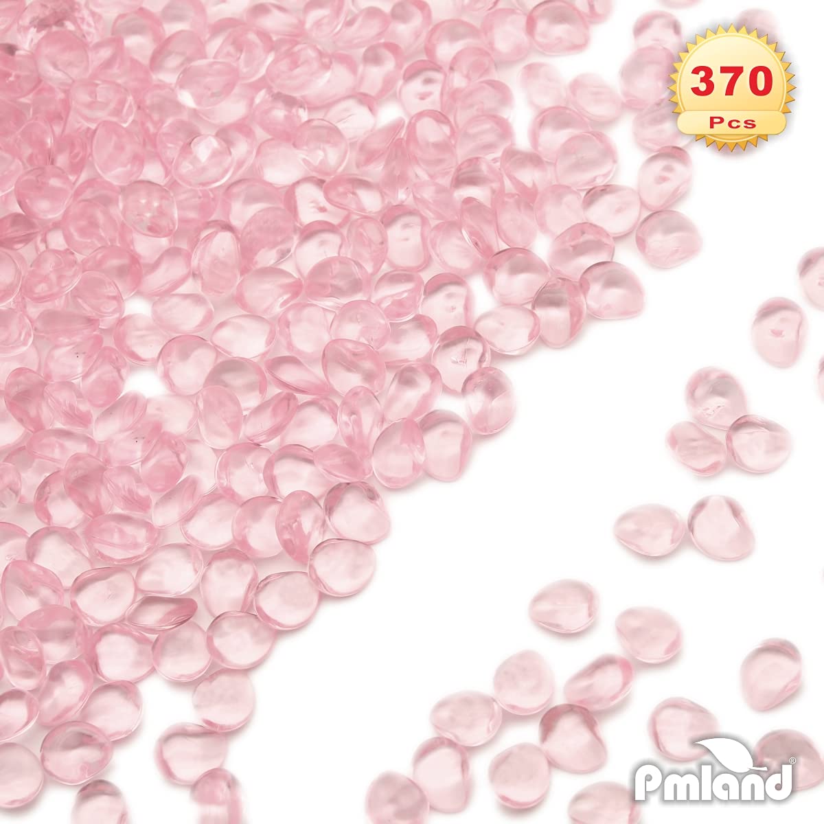 PMLAND 370 PCs 16mm Clear Acrylic Stones Table Scattering Wedding Bridal Baby Shower Party Decorations Vase Fillers, Cute Irregular Rocks Almond Shape - Soft Pink