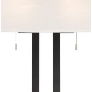 360 Lighting Neil Modern Rustic Table Lamp 26" High with USB Charging Port Black Open Metal White Fabric Rectangular Shade for Bedroom Living Room House Home Bedside Nightstand Office Family