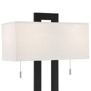 360 Lighting Neil Modern Rustic Table Lamp 26" High with USB Charging Port Black Open Metal White Fabric Rectangular Shade for Bedroom Living Room House Home Bedside Nightstand Office Family