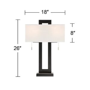 360 Lighting Neil Modern Rustic Table Lamp 26" High with USB Charging Port Black Open Metal White Fabric Rectangular Shade for Bedroom Living Room House Home Bedside Nightstand Office Family