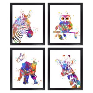 dignovel studios unframed (set of 4) 8x10 baby animals watercolor art print set nursery decor zebra owl elephant giraffe dnc8