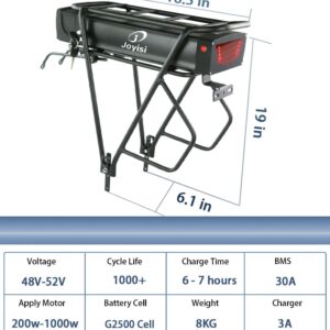 Joyisi Ebike Battery 48V 20AH Lithium Ion Battery with Charger, USB Port and Taillight, Electric Bike Battery for 1000W 750W 500W 250W E-Bike Motor Kit