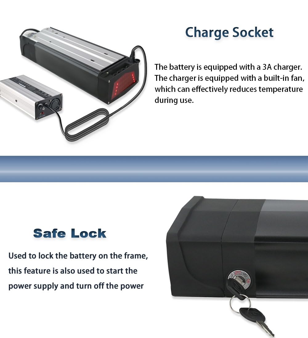 Joyisi Ebike Battery 48V 20AH Lithium Ion Battery with Charger, USB Port and Taillight, Electric Bike Battery for 1000W 750W 500W 250W E-Bike Motor Kit