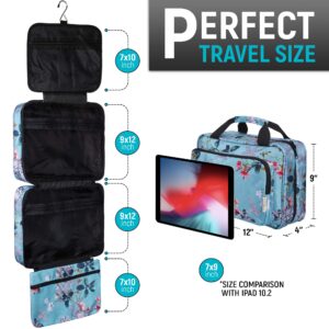 Bag&Carry Large Travel Hanging Toiletry Bag For Women - Folding Bathroom Toiletry Cosmetic Organizer - XL Hanging Travel Bag For Full Size Toiletries (teal)