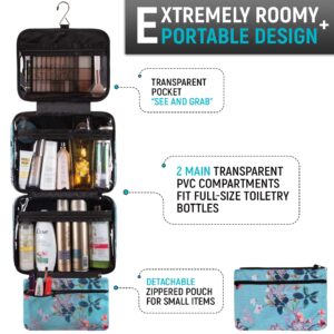 Bag&Carry Large Travel Hanging Toiletry Bag For Women - Folding Bathroom Toiletry Cosmetic Organizer - XL Hanging Travel Bag For Full Size Toiletries (teal)