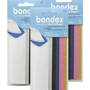 Bondex Mend and Repair with No Sew Iron-On Patch Fabric Mending Tape 1.25x7" (3.175cm x 17.78cm) White, Beige, Black, Navy, Pink, Tan (6pc) (3pk)