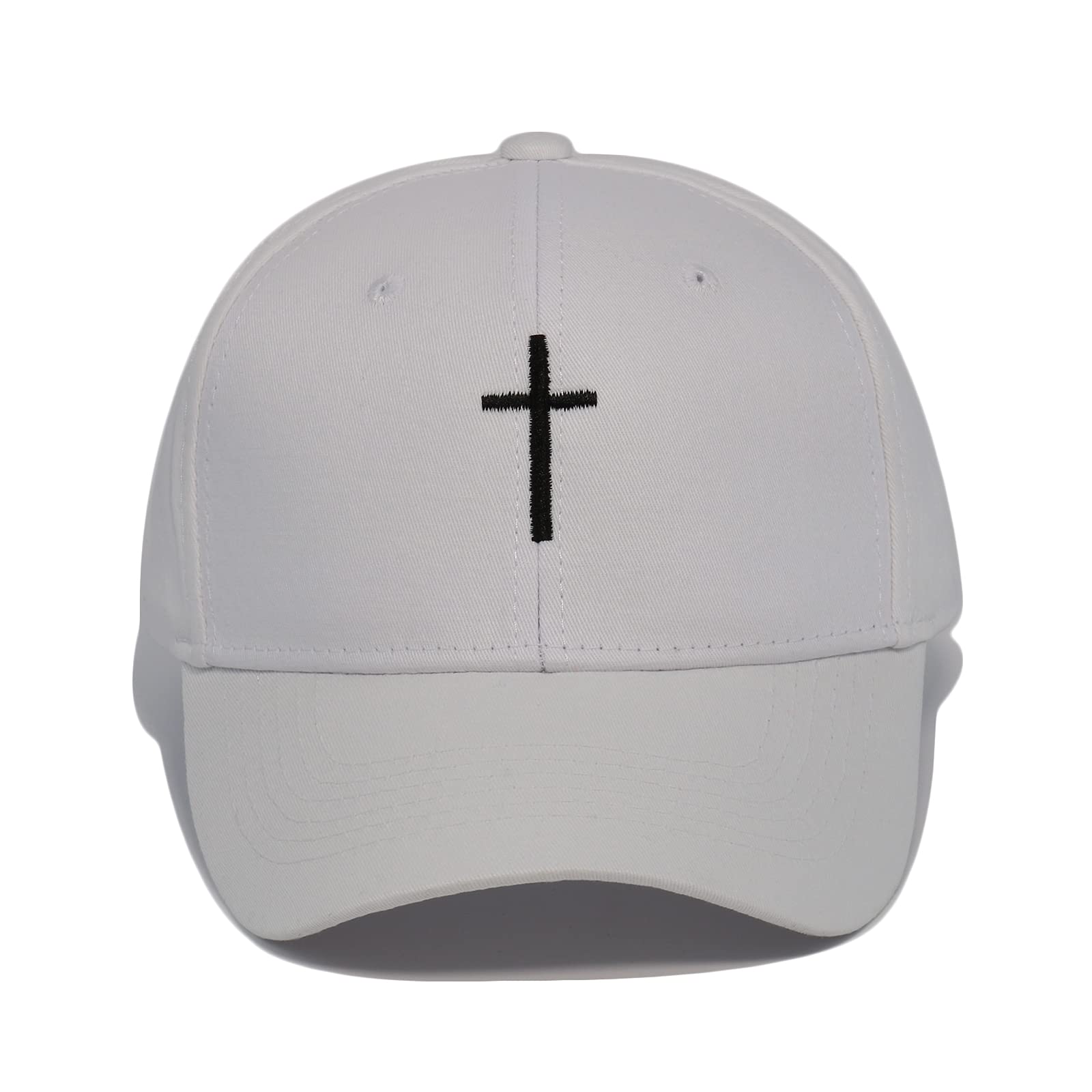 Cross Embroidery Baseball Cap,Adjustable Structured Dad Hat for Men Women Sun Hat (White-1)