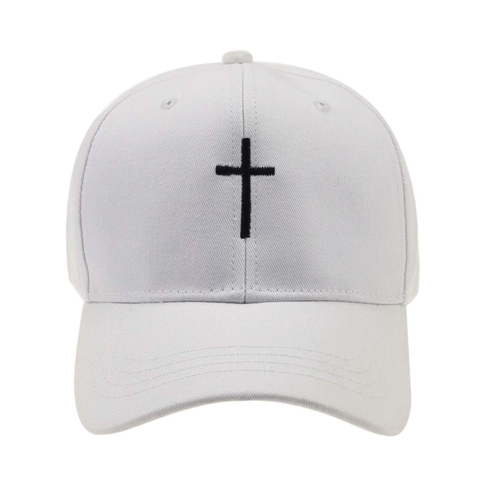 Cross Embroidery Baseball Cap,Adjustable Structured Dad Hat for Men Women Sun Hat (White-1)