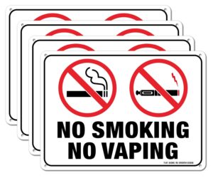 no smoking no vaping sign - 4 pack - 10 x 7 inches rust free .040 aluminum - uv protected, waterproof, weatherproof and fade resistant - 4 pre-drilled holes