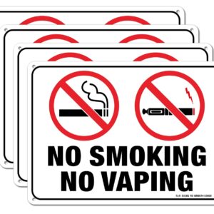 No Smoking No Vaping Sign - 4 Pack - 10 x 7 Inches Rust Free .040 Aluminum - UV Protected, Waterproof, Weatherproof and Fade Resistant - 4 Pre-drilled Holes