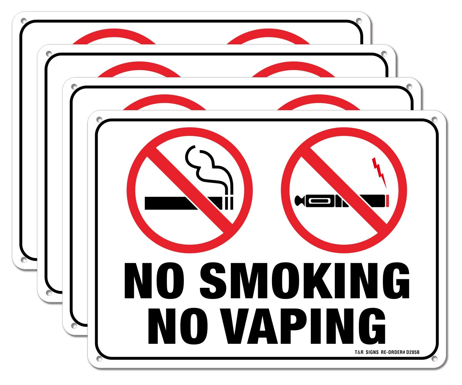 No Smoking No Vaping Sign - 4 Pack - 10 x 7 Inches Rust Free .040 Aluminum - UV Protected, Waterproof, Weatherproof and Fade Resistant - 4 Pre-drilled Holes