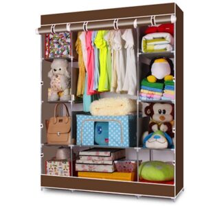 4-layer portable closet storage organizer non-woven fabric clothes wardrobe (10lattices-coffee)