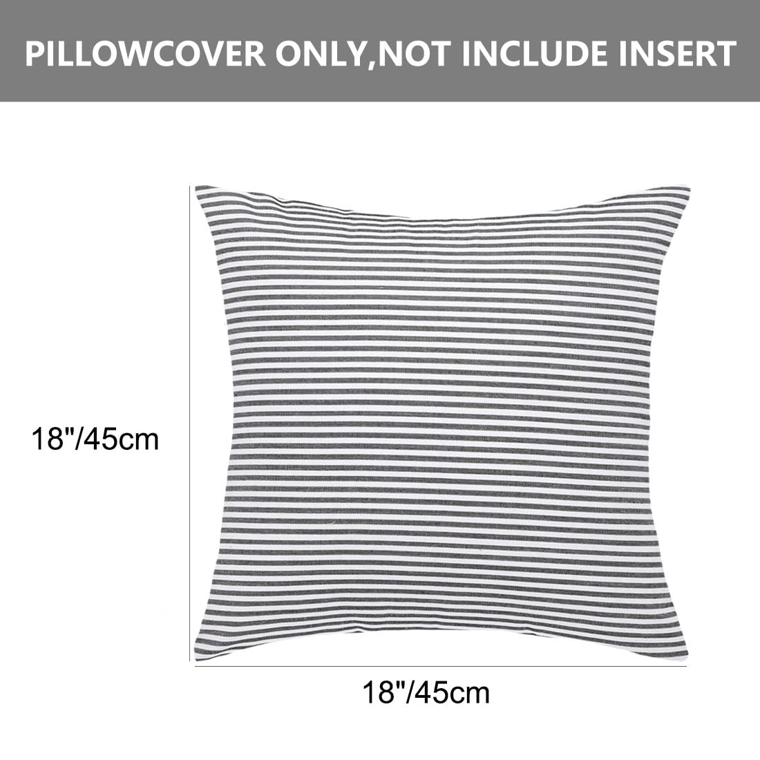 uxcell Woven Striped Throw Pillow Covers Decorative Square Farmhouse Cushion Covers for Sofa Bedroom Car Chair Black and White 18" x 18"