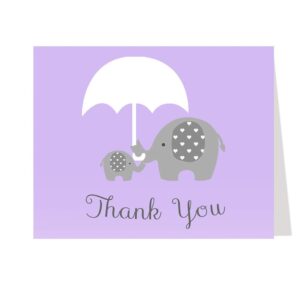 the invite lady elephant baby shower thank you cards baby girl baby shower thank you notes little peanut purple grey gray hearts baby elephant mommy and me umbrella girls baby shower (24 count)