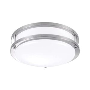 10-inch double ring dimmable led flush mount ceiling light, 16w (95w equivalent), 1120lm, 2700k warm white, brushed nickel finish steel, etl listed, commercial or residential 2 pack