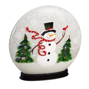 cypress home beautiful christmas snowman and cardinal hand painted glass led disc table décor - 10 x 3 x 10 inches indoor/outdoor decoration for homes, yards and gardens
