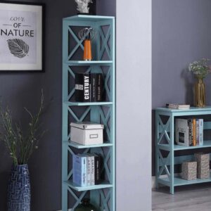 Convenience Concepts Oxford 5 Tier Corner Bookcase, Sea Foam