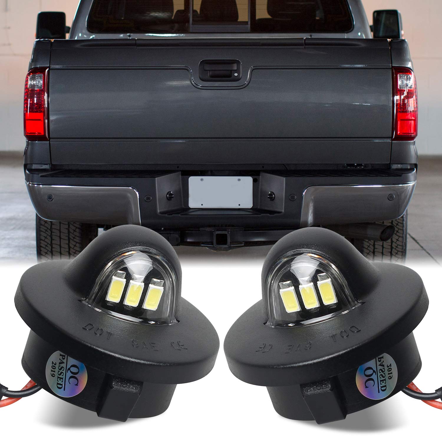 RUXIFEY LED License Plate Lights Tag Light Lamp Assembly Compatible with Ford F150 F250 F350 Super Duty Ranger Explorer Bronco Excursion Expedition, 6500K Black, Pack of 2