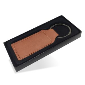 LaserGram Rectangle Keychain, Farm Tractor, Personalized Engraving Included (Dark Brown)