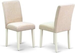 east west furniture abp2t02 parson dining room light beige linen fabric upholstered chairs, set of 2