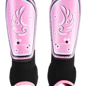 Soccer Shin Guards for Kids Adults Soccer Gear for Girls Youths Protective Equipment Adjustable Straps with Ankle Sleeves Protectors Pink M