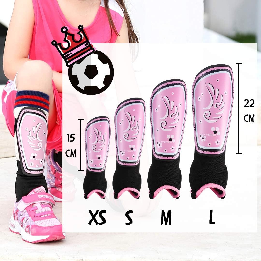 Soccer Shin Guards for Kids Adults Soccer Gear for Girls Youths Protective Equipment Adjustable Straps with Ankle Sleeves Protectors Pink M