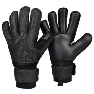 renegade gk fury nightfall goalie gloves with pro-tek fingersaves | 4mm giga grip & 4mm duratek | black goalkeeping gloves (size 9, youth-adult, roll cut, level 4)