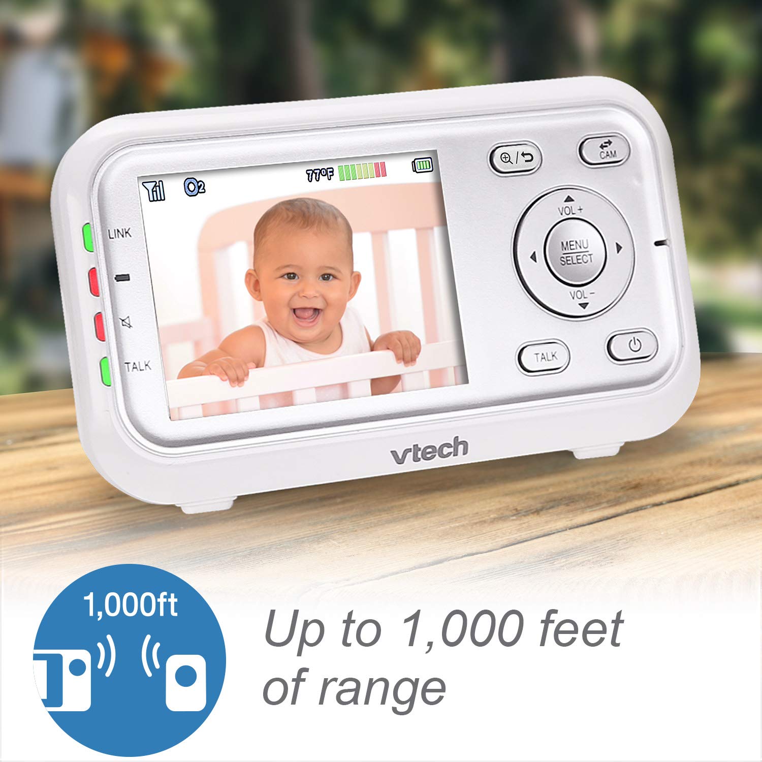 VTech VM3253 Video Monitor with 2.8" Auto On Screen, Invisible LED Infrared Night Vision, 2-Way Talk, Sound & Temperature Alert, Lullabies, Up to 1000ft Range, Plug&Play System with Wall-mount Bracket